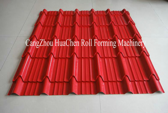 Color Roofing Glazed Tile Roll Forming Machine With Hydraulic Press Cutting