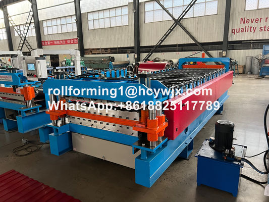TR37-200/TR14-225 ডাবল লেয়ার রোল ফর্মিং মেশিন প্রি-কুটিং গিলোটিন সহ