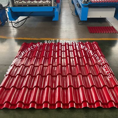 1200 মিমি উপাদান প্রস্থ 18 রোলারের গ্ল্যাজড টাইল রোল তৈরির মেশিন, PPGI/GI রুফ টাইলের জন্য 5.5 কিলোওয়াট পাওয়ার সহ